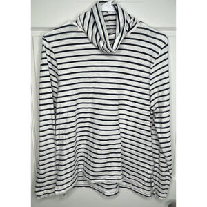 Madewell Women's Helene Whisper Cotton Stripe Turtleneck Top Sz L Preppy Boho